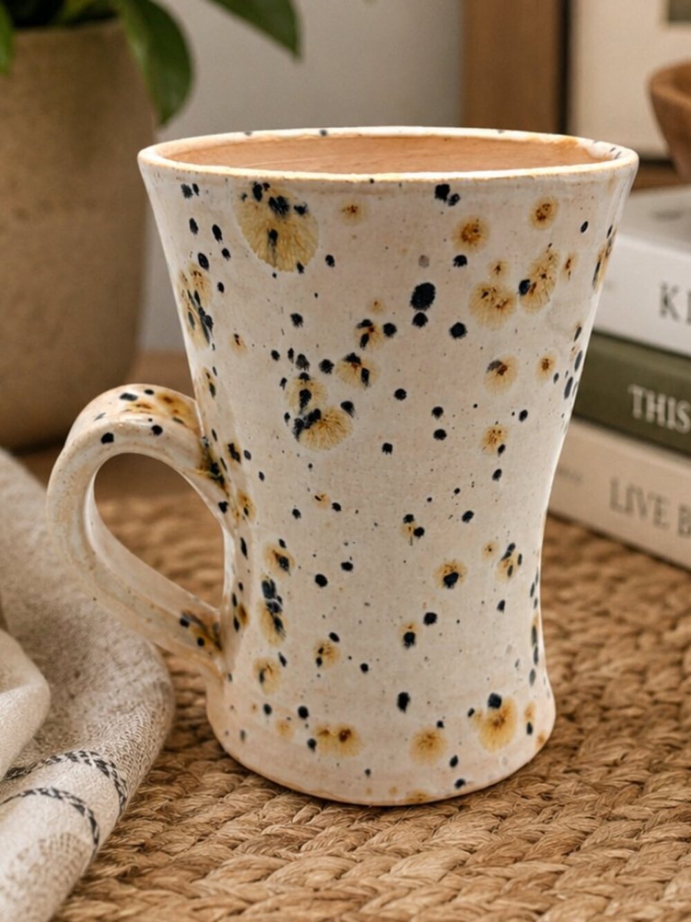 Signed Studio Pottery Speckled Stoneware Mug Handmade Artisan Coffee Cup 5"